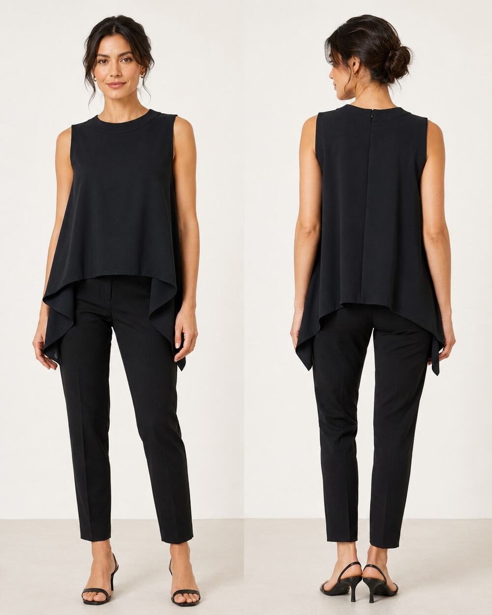 Black Asymmetric Sleeveless Cape Top Designer Made In Australia Size 8